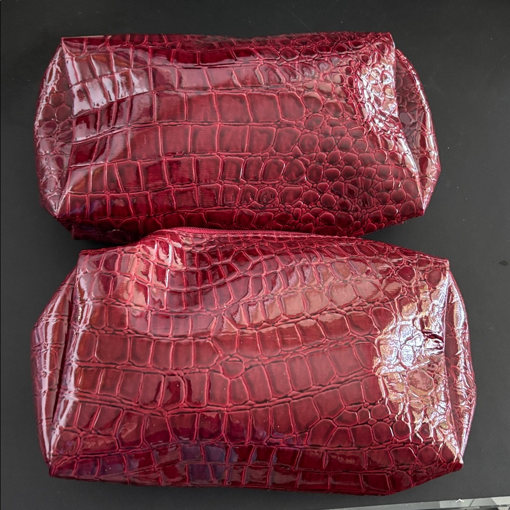Red Crocodile Embossed Cosmetic Bags